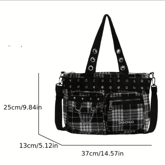 Red Plaid And Grommets Tote Bag - Picture 10 of 10